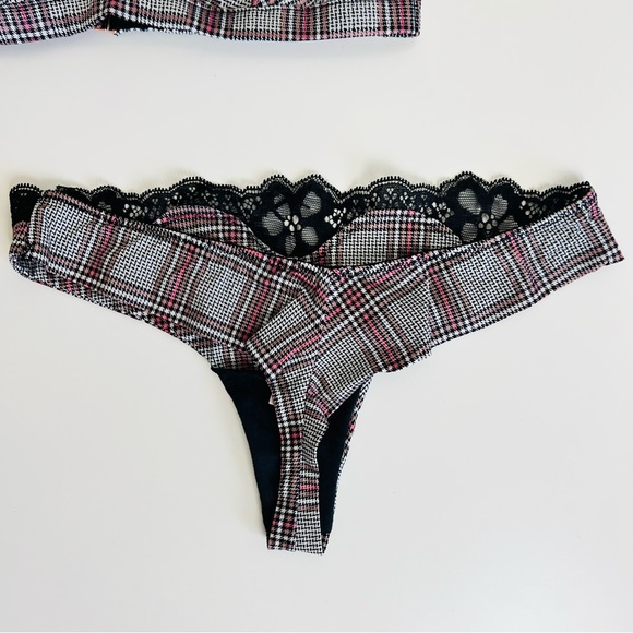 NWT Victoria’s Secret Grey & Pink Plaid Satin Bralette, Thong, & Itsy Panty Set - Picture 5 of 14
